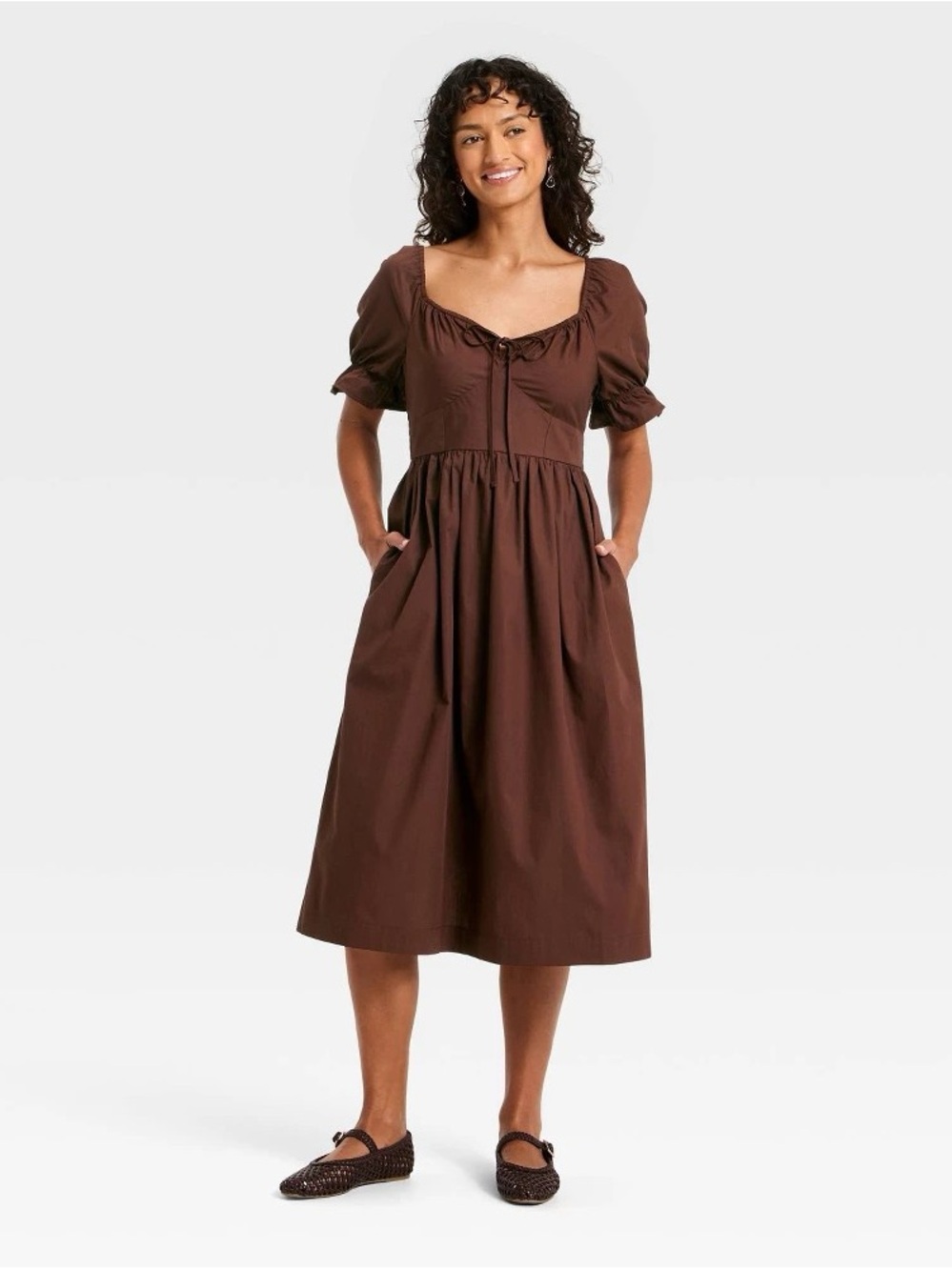 Universal Thread Brown Square-Neck Midi Dress b223